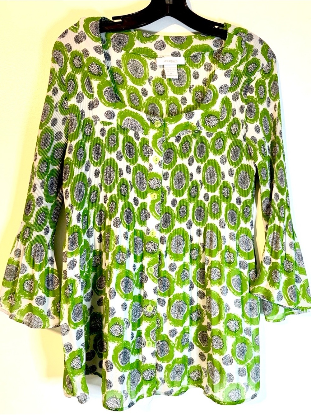 dressbarn Green and White Circular Print Blouse 1X
